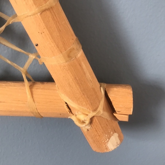 Rustic handpainted on leather & wood sticks frame Native American oil painting - Picture 5 of 16